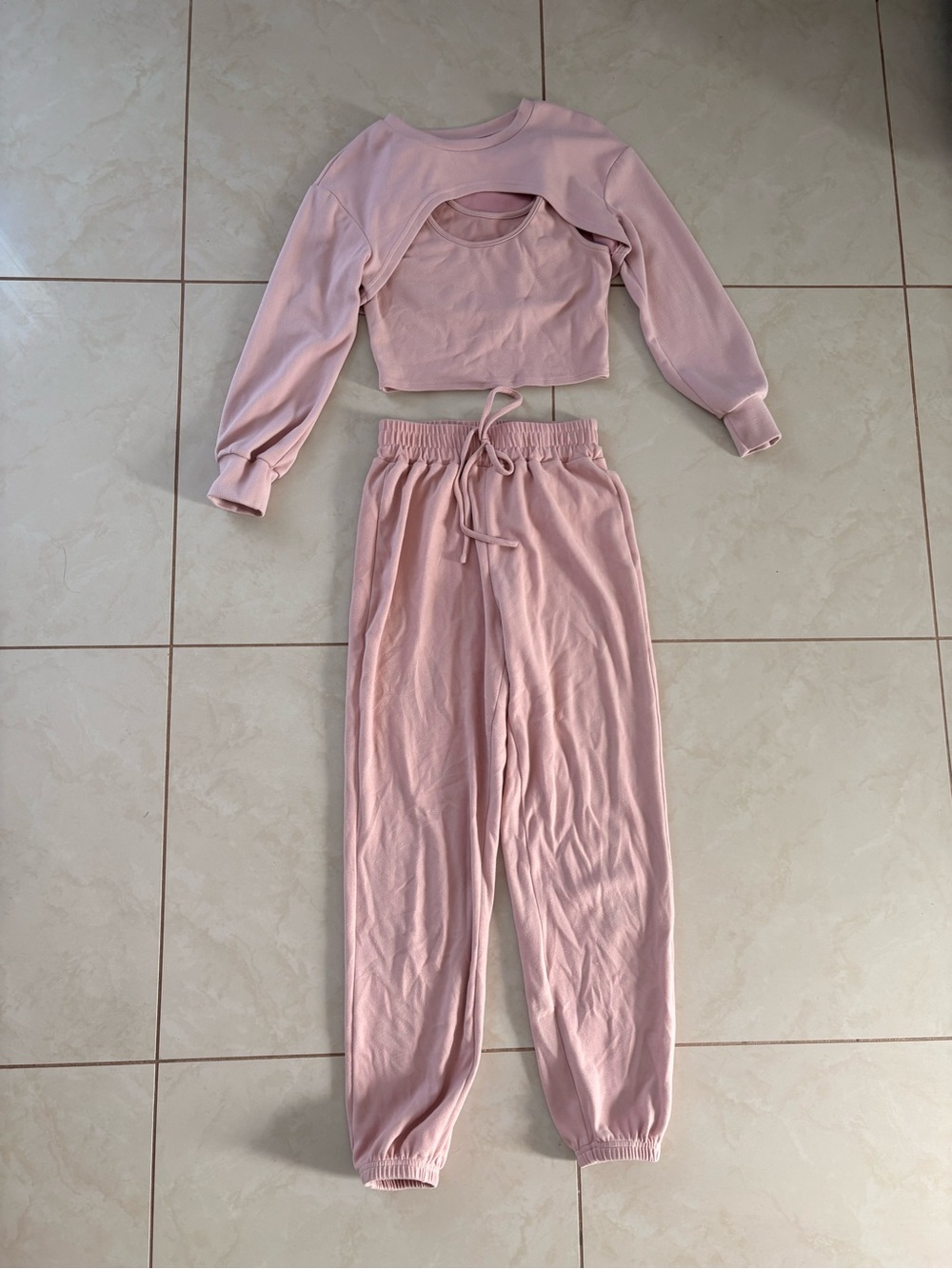 SHEIN Blush Pink Cropped Sweatshirt & Jogger Set